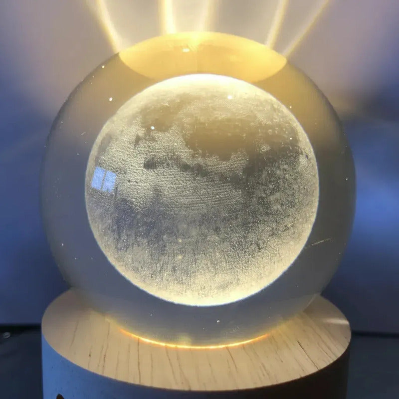 Lampara Veladora Bola Cristal Luz Led 3d Usb Madera Luna