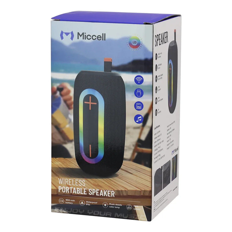 Parlante Miccell Portatil Bt Fm Usb Rgb Vq - Sp49 Negro Negro