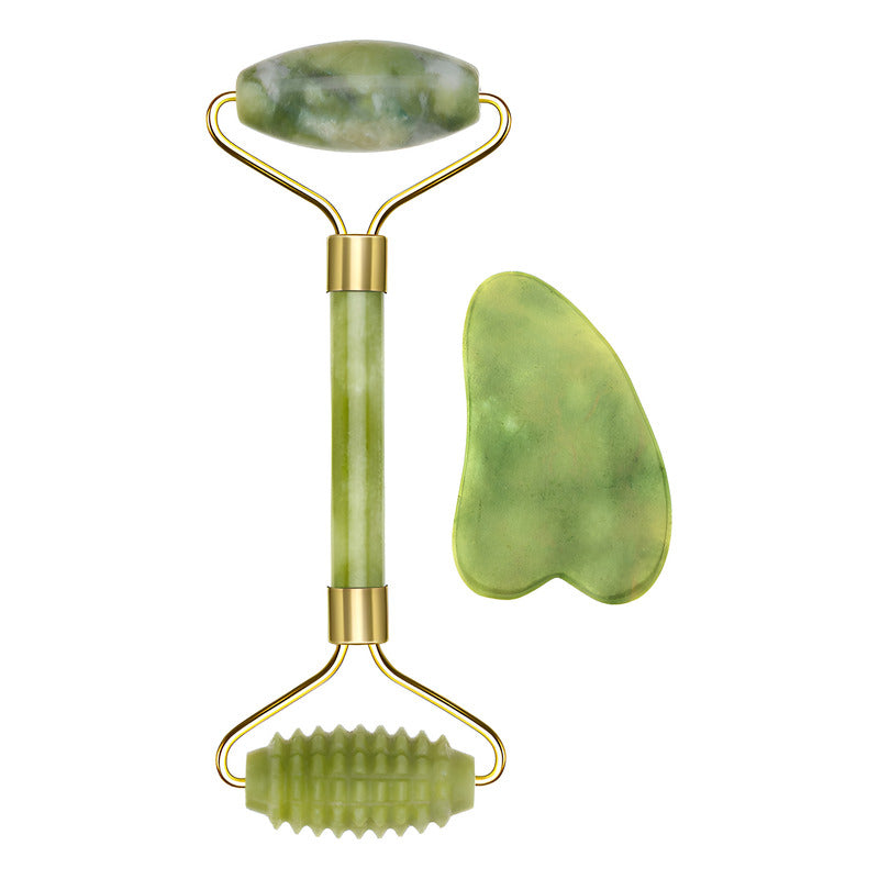 Rodillo De Jade Y Piedra Gua Sha.masajeador Facial. Gc.  Todo Tipo De Piel