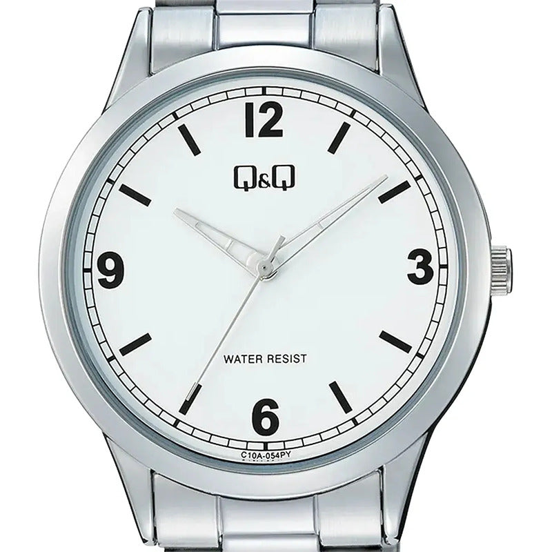 Reloj Analógico Q&q De Acero Inoxidable Con Esfera Blanca Plateado Blanco