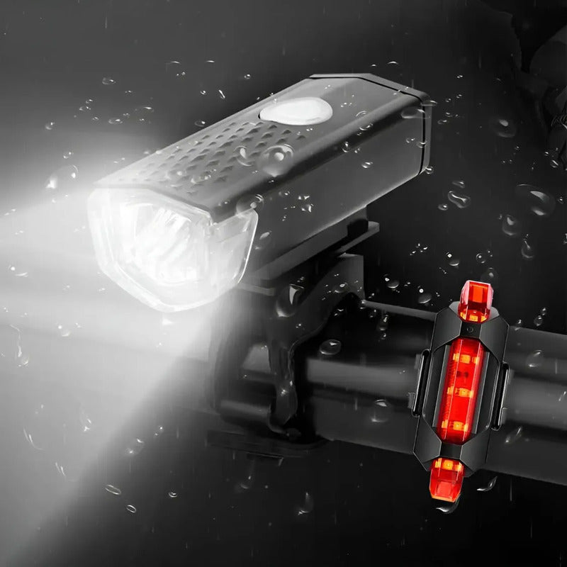 Kit Luces Led Delantera Y Trasera Bicicleta Recargable Usb Negro