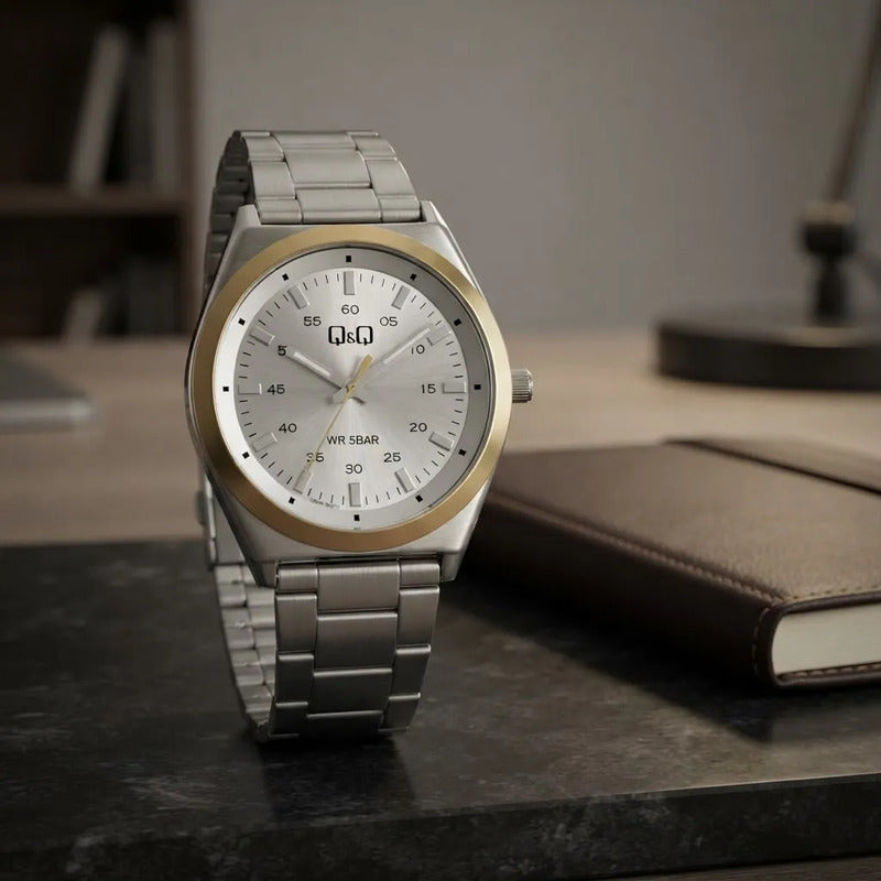 Reloj Qyq Metal Q80b003py Plateado Dorado