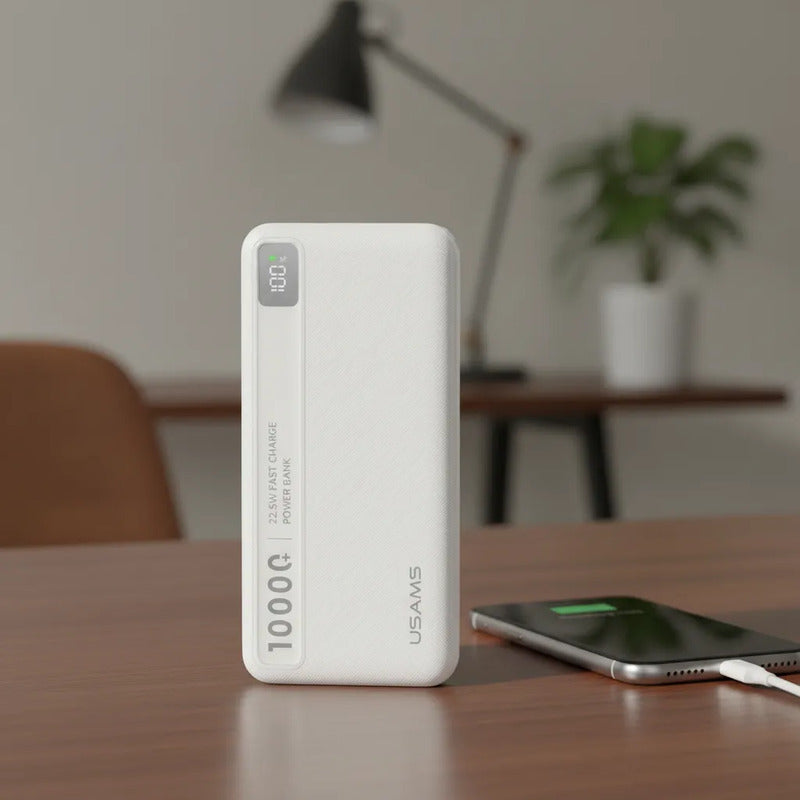 Cargador Portátil Usams Power Bank 10000 Mah Usb + Usb C Blanco