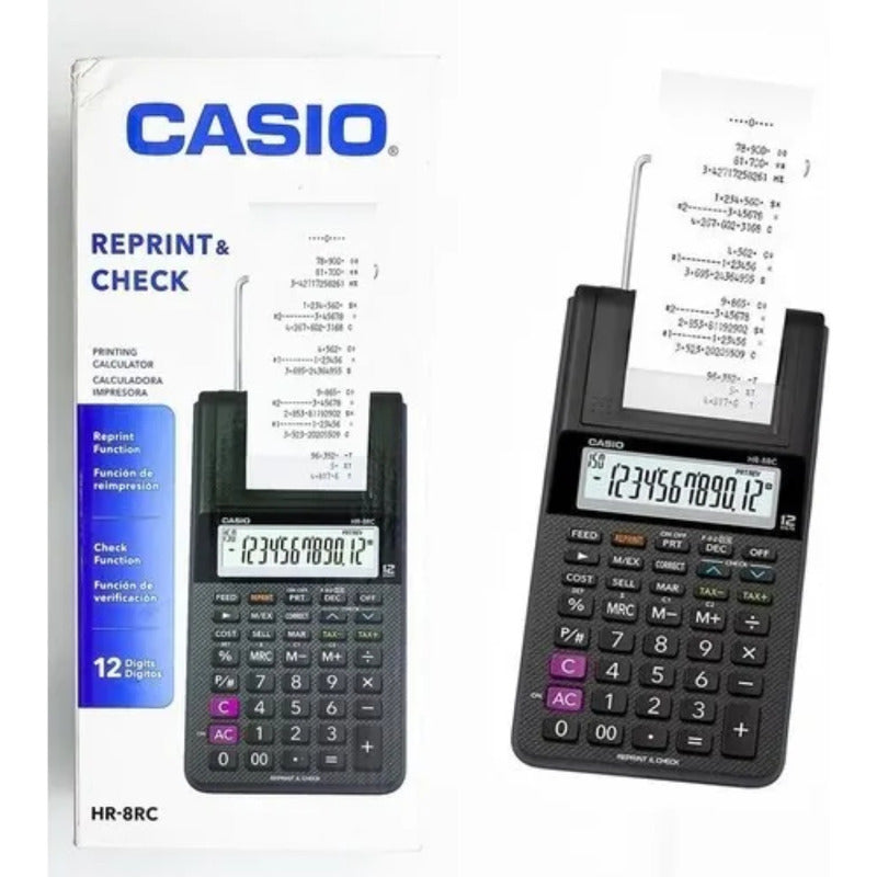Calculadora Casio Hr-8rc-bk Mini Impresora 12 Dígitos Negro Negro