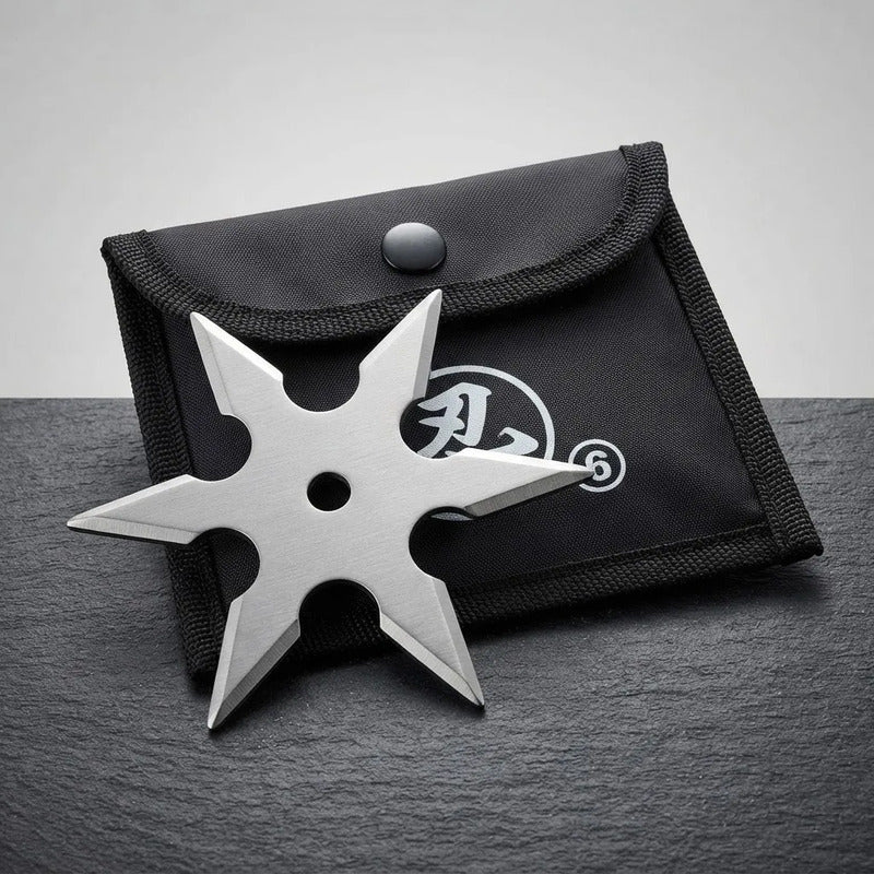 Estrella Lanzadora Ninja Shuriken De 6 Puntas Con Estuche Plateado