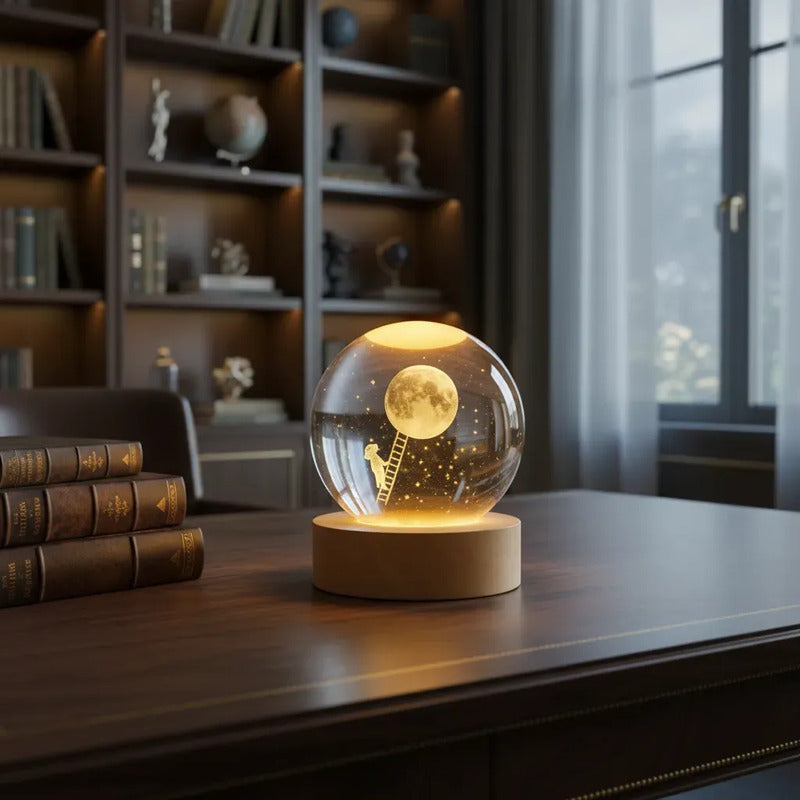Lampara Veladora Bola Cristal Luz Led 3d Usb Madera Astronauta 2