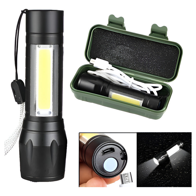 Linterna Recargable Usb Con Luz Ambiental. Gran Canal Blanco Negro