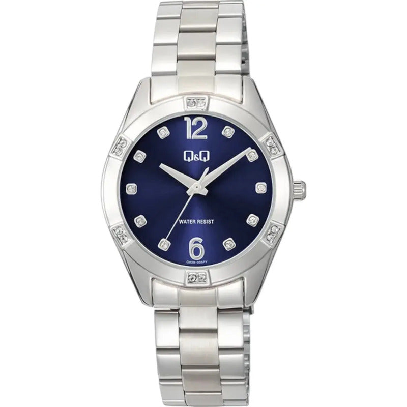 Reloj Q&q Metal Q83b-005py Fondo Azul Plateado Acero Azul