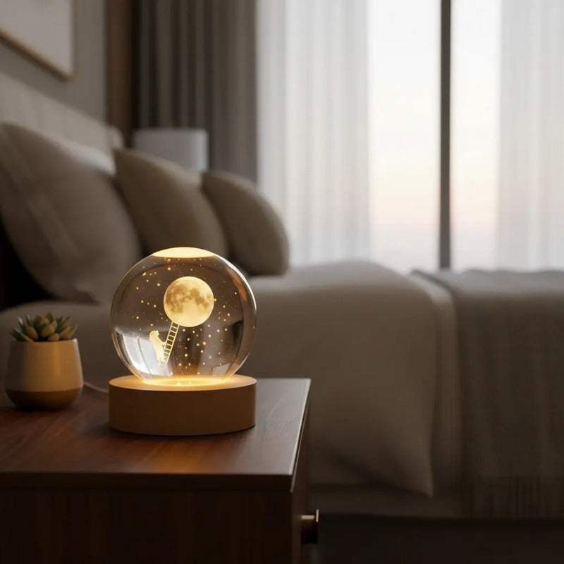 Lampara Veladora Bola Cristal Luz Led 3d Usb Madera Astronauta 2