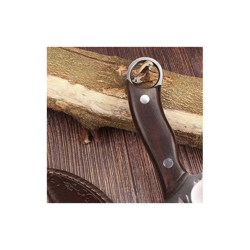 Cuchillo, Puñal Hoja Martillada Con Funda De Cuero Bordó