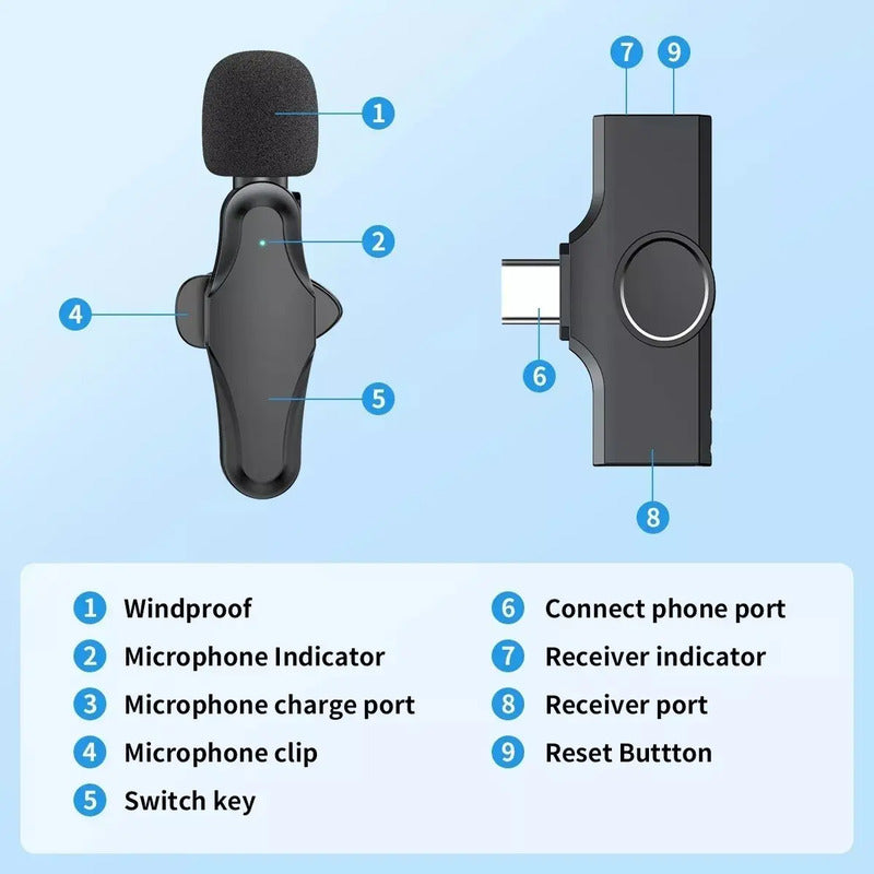 Microfono Inalambrico Solapero K8 iPhone Android Negro