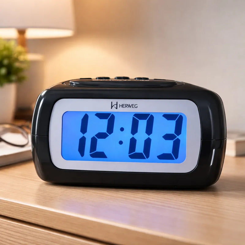 Reloj Despertador Digital Negro Herweg 2981 034 Azul