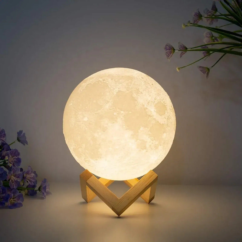 Veladora Lampara Luna 3d Cálida Recargable Táctil Luz Cálida