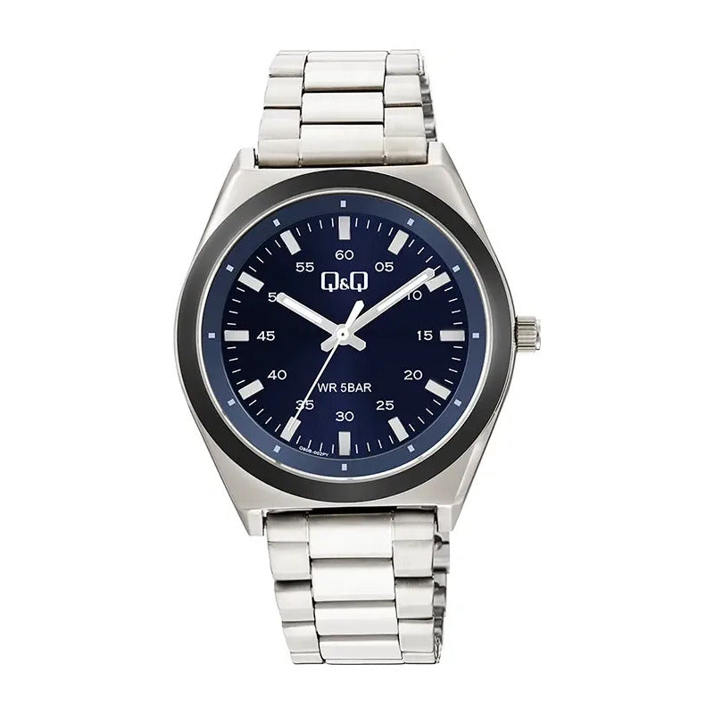 Reloj Qyq Metal Q80b002py Plateado Negro Azul Oscuro