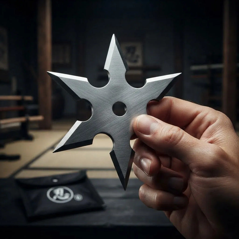 Estrella Lanzadora Ninja Shuriken De 6 Puntas Con Estuche Plateado