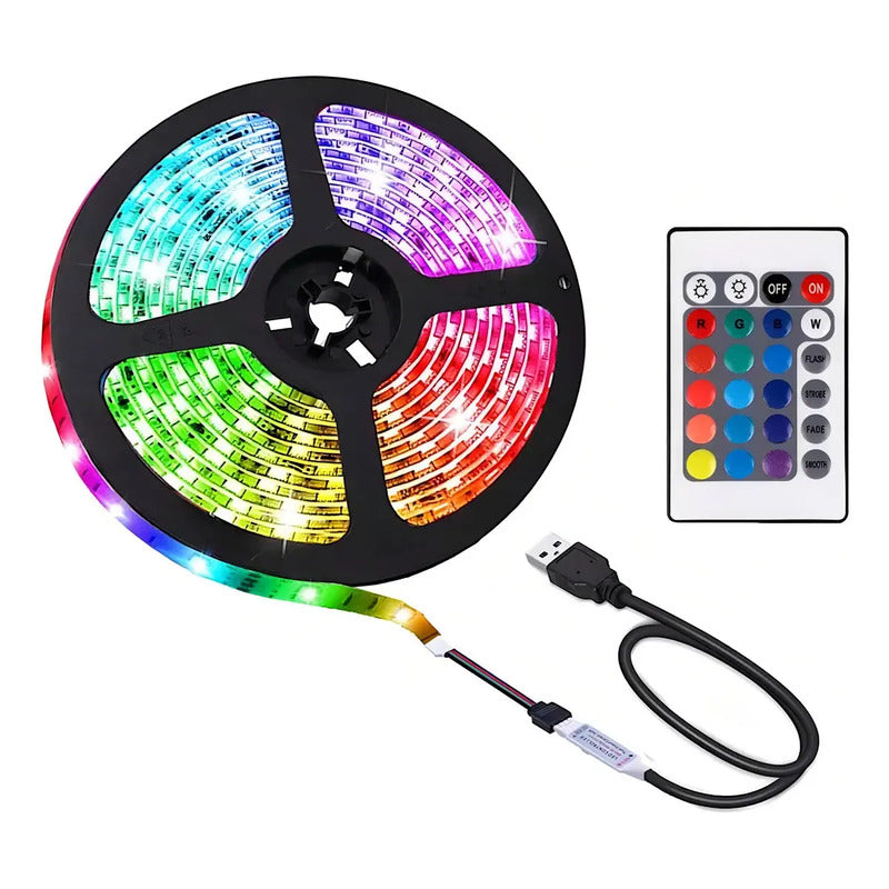 Tira De Luz Led Usb Rgb De 5 Metros Con Control Incluido Rgb