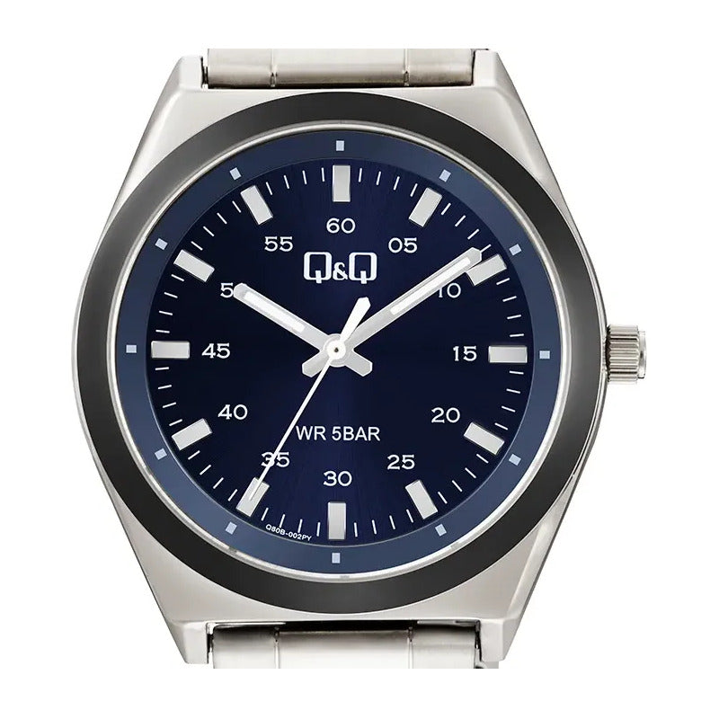 Reloj Qyq Metal Q80b002py Plateado Negro Azul Oscuro