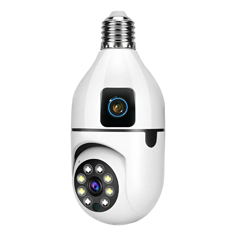 Cámara Seguridad Doble Lente 2mp Inalámbrica Wifi Rosca E27 Blanco