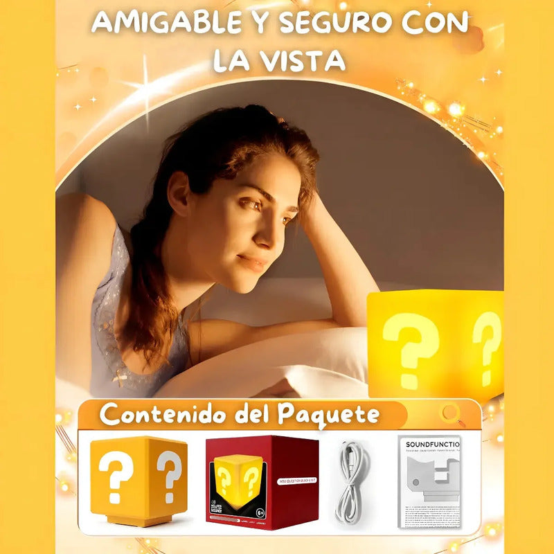 Lámpara De Mesa Mario Bros Cubo,led Luz De Noche Recargable Luz Nocturna De Signo De Interrogación 1w