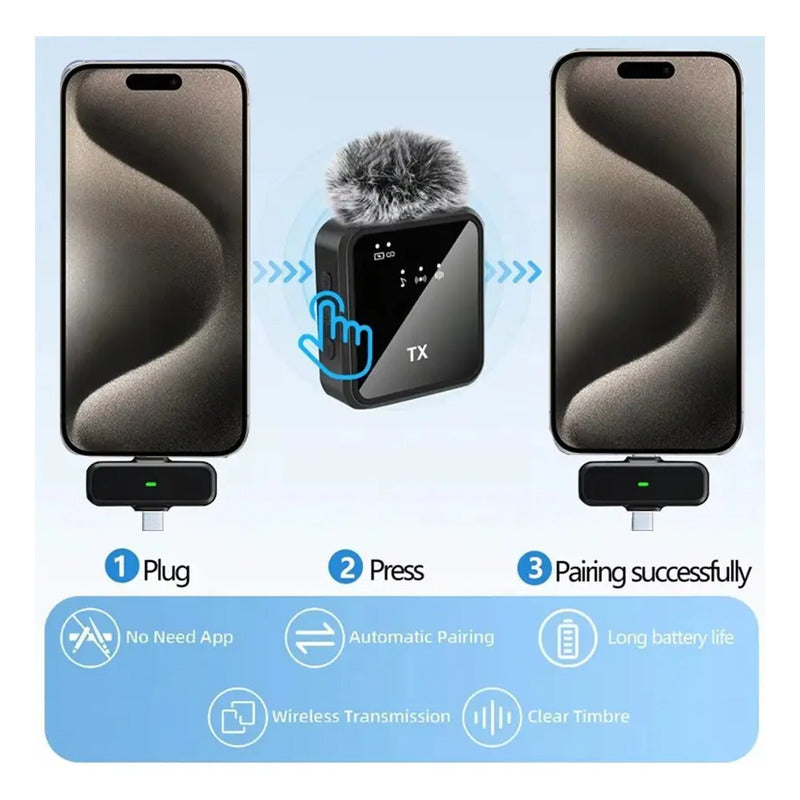 Micrófono Dual Inalámbrico Solapa Celular Usb-c Y Lightning Negro