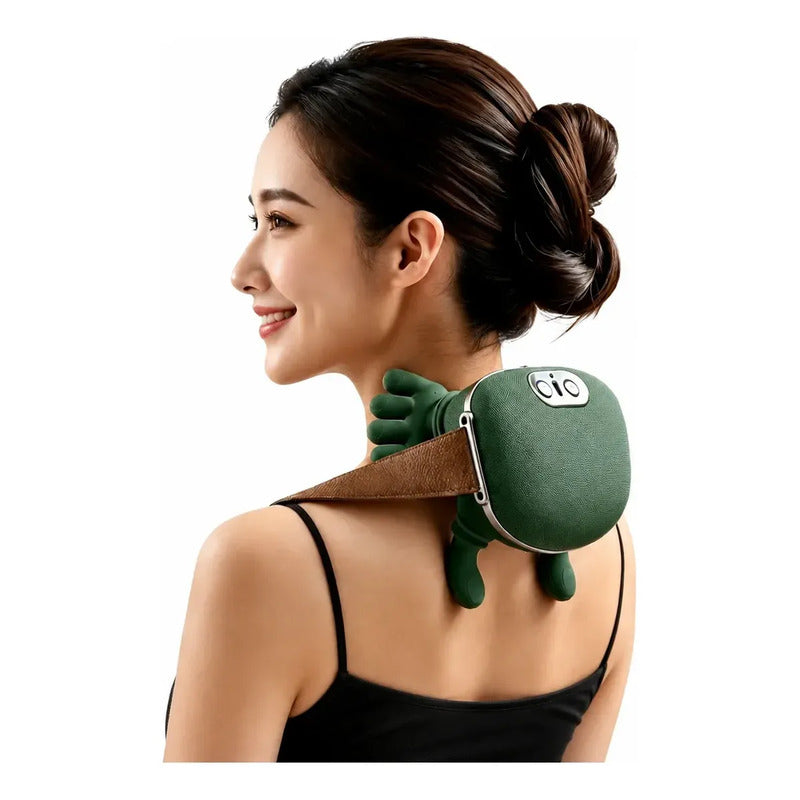 Masajeador Cervical Cuello Hombros Recargable Calor Manitos Verde Musgo