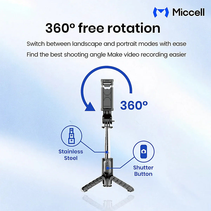 Palo Selfie Extensible Blueooth Trípode Miccell Disparador Negro