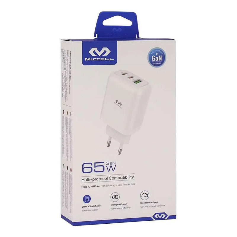 Cargador Miccel Vq-t12 , 2 Puertos Usb-c Y 1 Usb-a Miccell Blanco