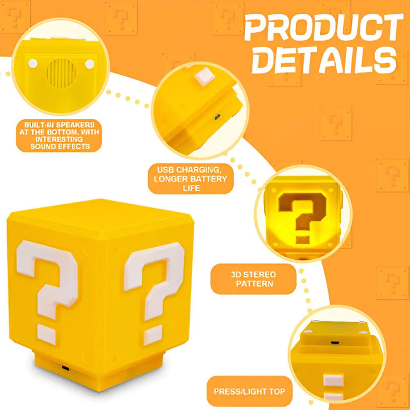 Lámpara De Mesa Mario Bros Cubo,led Luz De Noche Recargable Luz Nocturna De Signo De Interrogación 1w