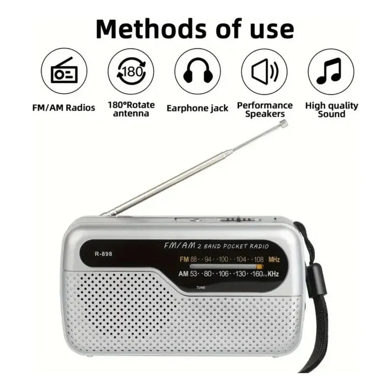 Radio Portátil De Bolsillo Am Fm R-898 Plateado